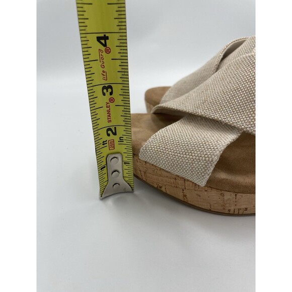 Toms Ibiza Sandals Khaki Canvas Women's 7 Platform Cork Heel Iridescent Thread - Picture 6 of 13